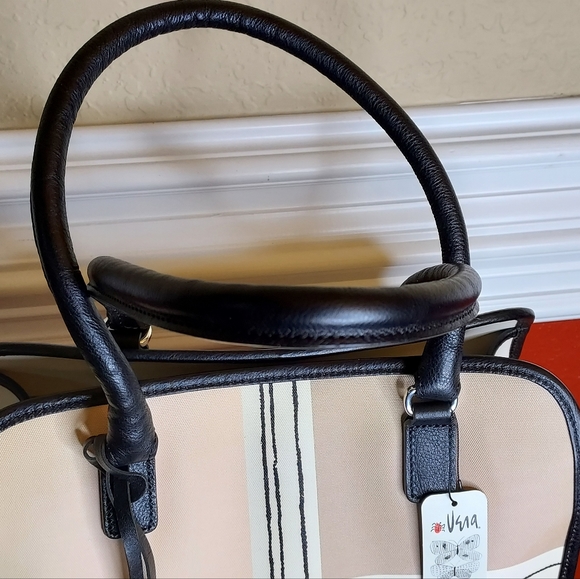 Brighton Celebrates Vera Limited Edition,Buff/Black Color Block Satchel. - Picture 7 of 13